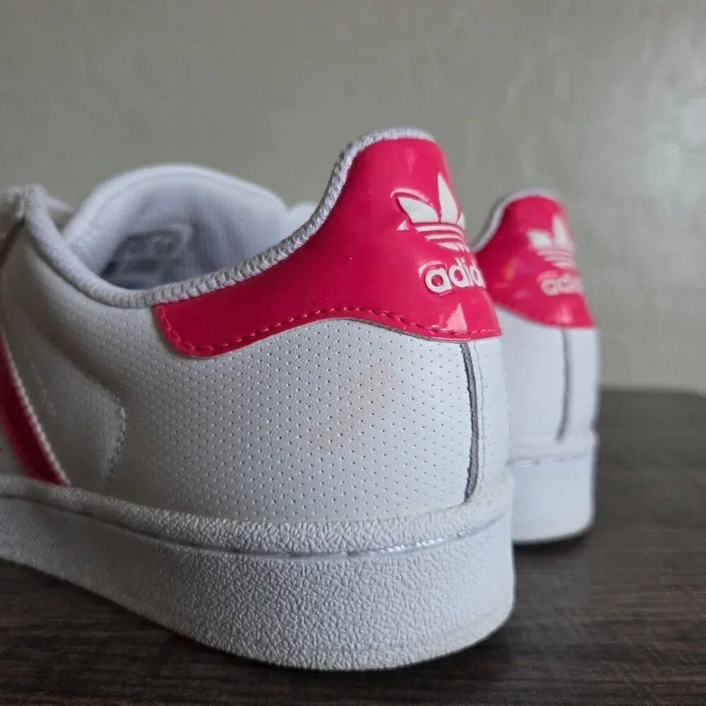 Adidas Superstar J Sneakers Shoes White/Iridescent Hot Pink Big Girls 6.5 DB1210